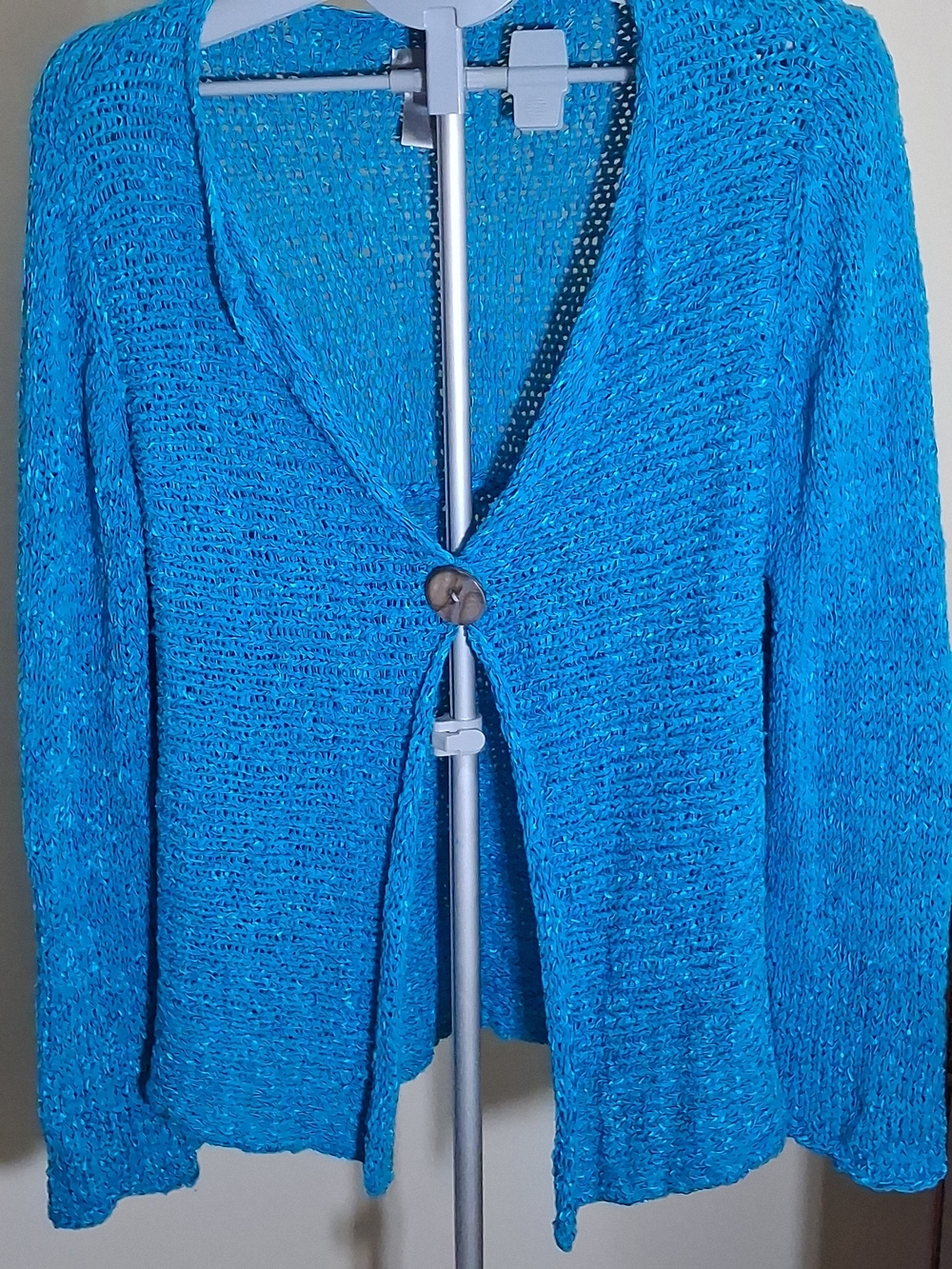 Chico's Turquoise Open-Weave Single-Button Cardigan
